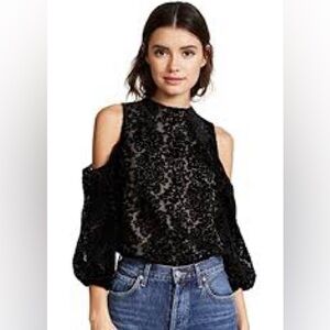 Alice + Olivia Black Lace Cold Shoulder Blouse